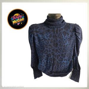 a.n.a Blue Animal Print Turtleneck Blouse